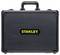Black Stanley toolbox with a ribbed surface and carry handle, with the Stanley logo placed centrally in yellow.