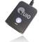 Black rectangular device with a round button and 'QUIO' logo, connected by a cable.