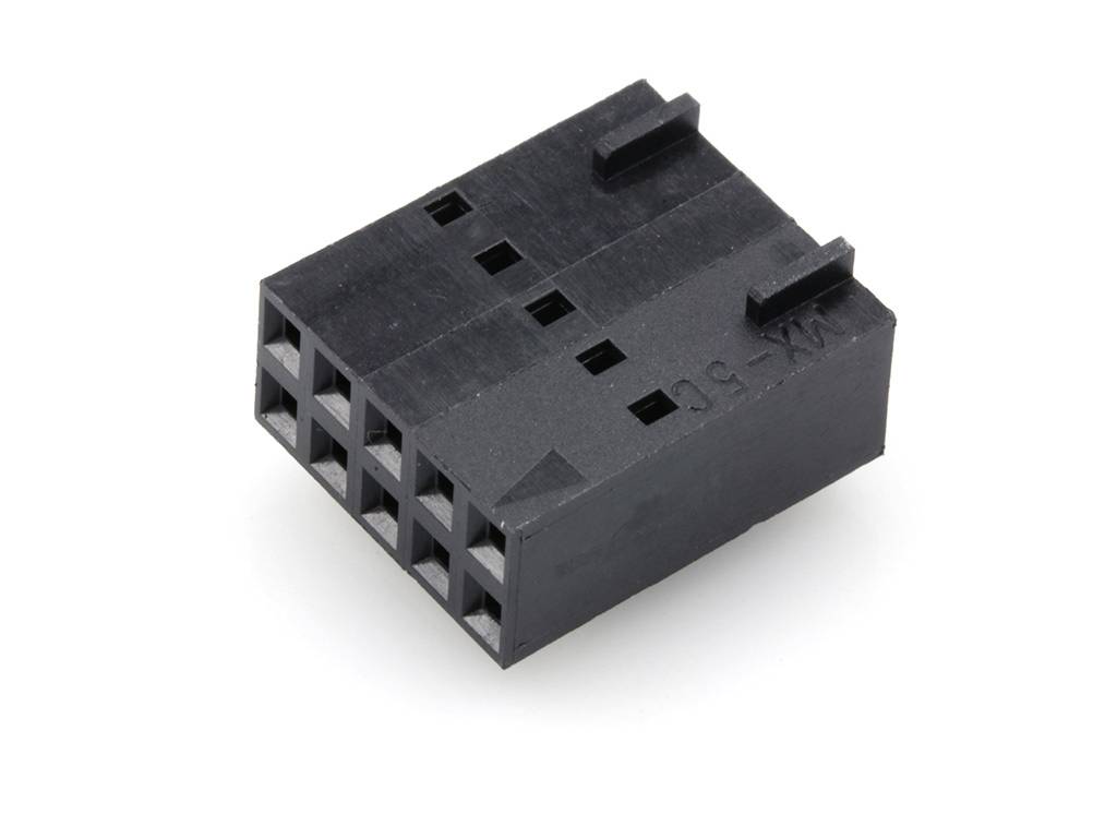 A black, rectangular connector with 10 square contact points arranged in two rows. Used in electronic devices.