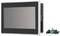 A grey touchscreen panel device beside several small connectors and screws, on a white background.