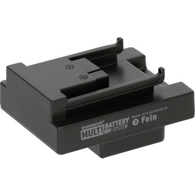 Black battery adapter charger labeled 'MULTI BATTERY SYSTEM' and 'Fein', with slots for inserting a power tool battery pack.
