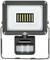 LED floodlight with motion sensor, rectangular housing, black border. Used for illuminating exterior areas.