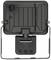 Black rectangular LED floodlight with adjustable mounting bracket and cable entry point at the top, rear view shown.