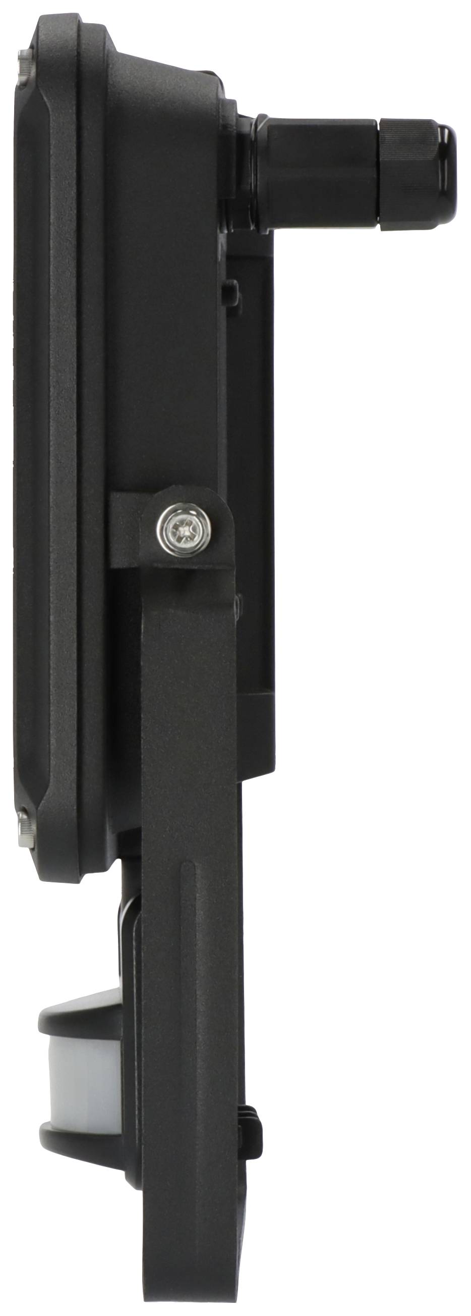 Side view of a black device with a cylindrical connector at the top and a sensor at the bottom.