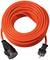 Orange extension lead coiled, with Schuko plug and socket, suitable for outdoor use.