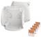 White, open plastic container with rounded corners, alongside several closed examples in orange-white. Used for cable management.