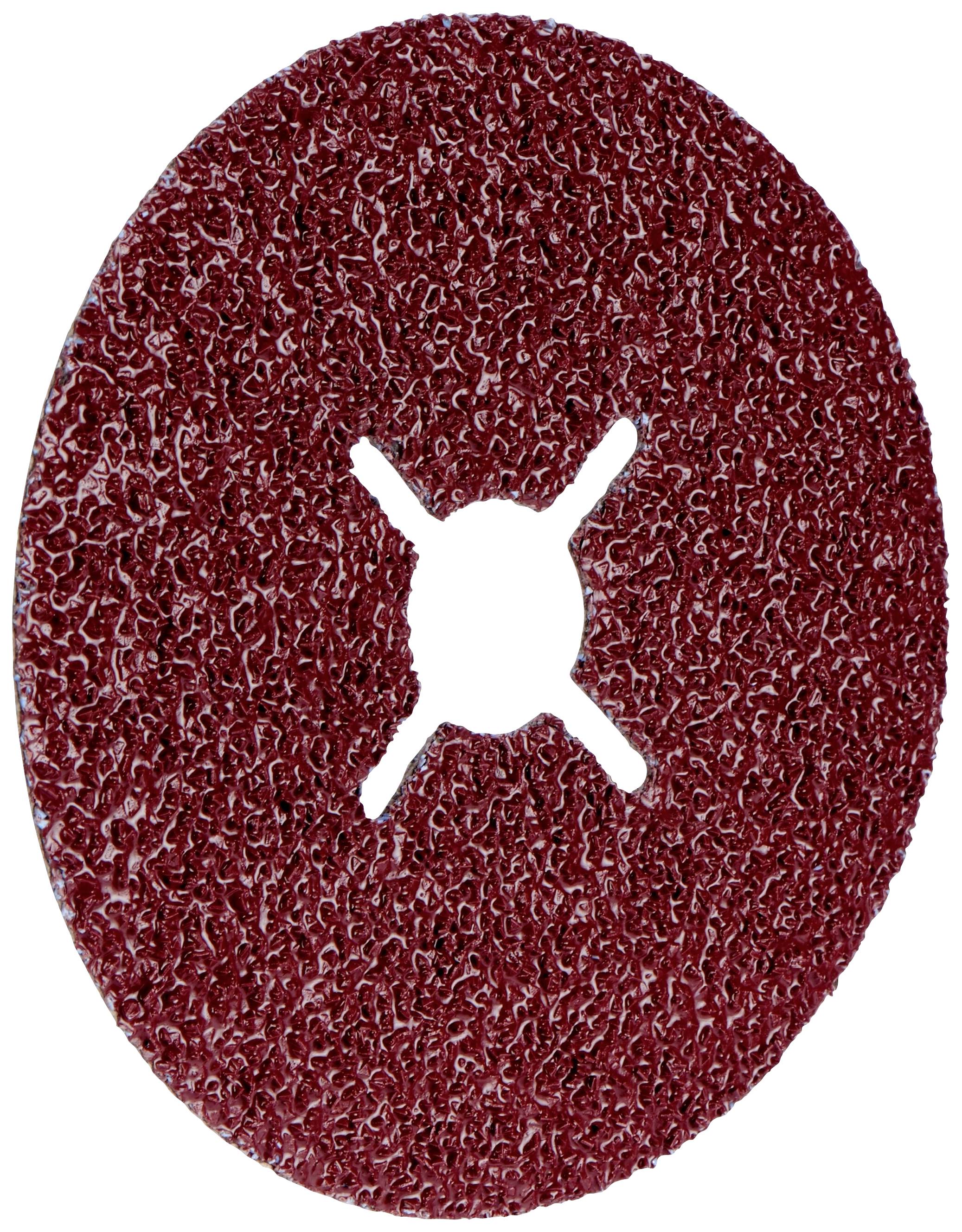 Grinding wheel with a rough, coarse-grained surface and a four-pointed hole in the centre for mounting on a grinding machine.