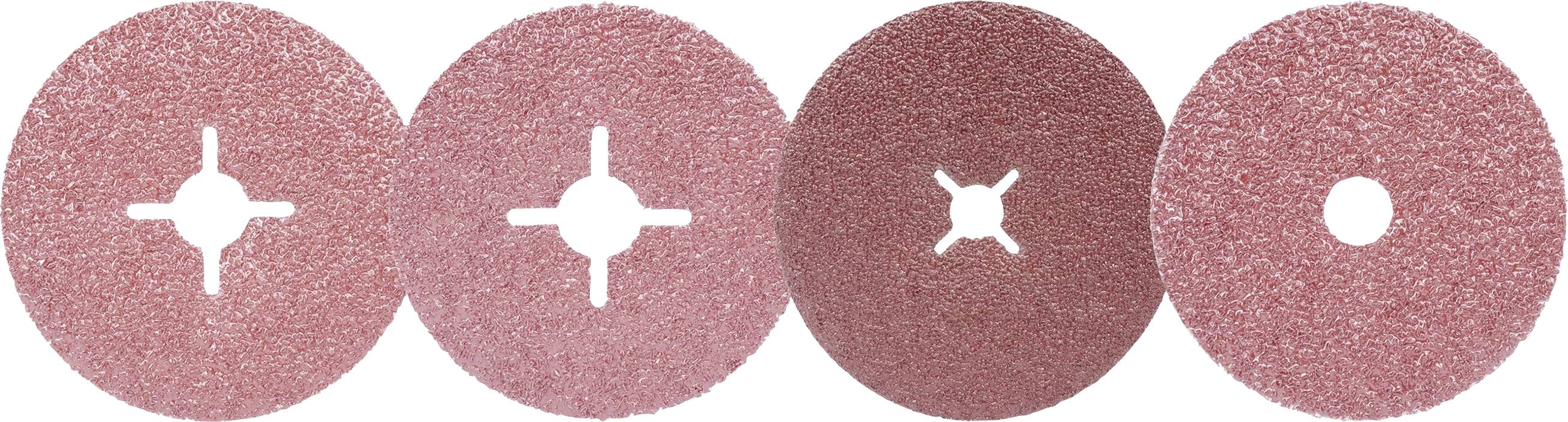 Four pink grinding discs with different central openings, suitable for various grinding machines.