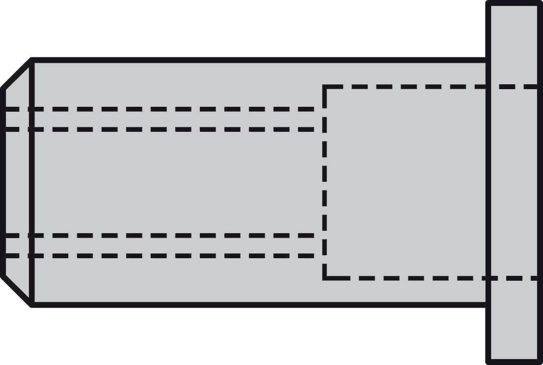 Technical drawing of a bolt with flange and cylindrical shaft, showing the relevant views and section lines.