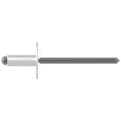 A silver blind rivet with a long shaft and round head.