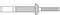 A technical drawing of a blind rivet with a knurled shaft and wide head, shown in side view.