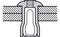 Schematic representation of a metal rivet connecting two plates. The rivet has a drawn form and anchors itself firmly.