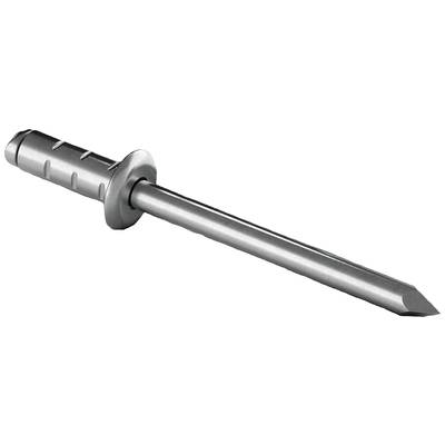 A silver nail anchor with a round disc and knurled shaft for fixing material to concrete.