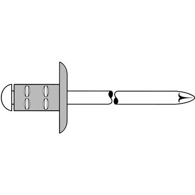 Representation of a blind riveting process: a hollow rivet with a mandrel, shown in a schematic cross-sectional view, illustrating the closure mechanism.