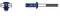 Two technical drawings of a blind rivet: on the left is the rivet mounted in cross-section, on the right the side view of the rivet.