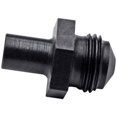 A black, metallic machine connection with thread and a hexagonal head, suitable for industrial connection applications.