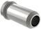 Silver cylindrical metal tube with a ridged edge on the left and a smooth, open aperture on the right.