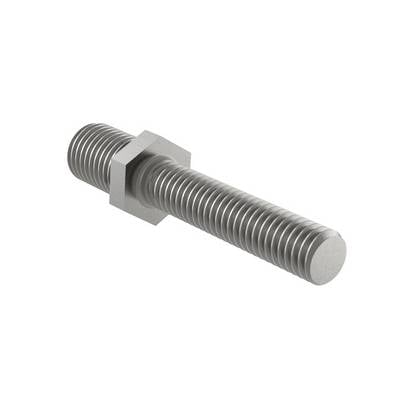 Cylindrical metal screw with hexagonal head and full thread.