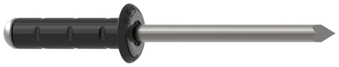 A black handle with a silver, pointed rod, possibly a tool attachment, against a white background.