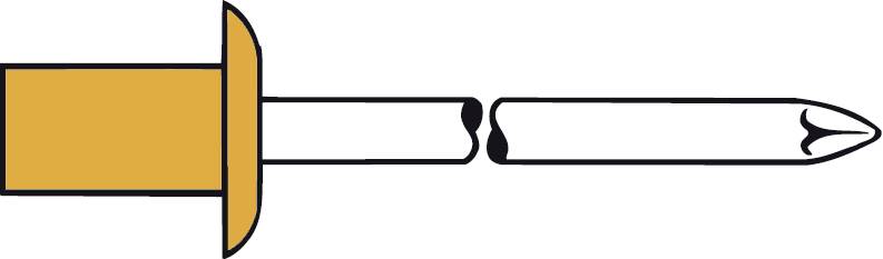 Illustration of a yellow hollow rivet with a pin, showing how the pin passes through the rivet to connect two materials.
