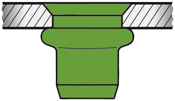 Technical drawing of a green sealing ring between two metal components in cross-section.