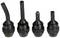'Four black air nozzles arranged side by side. Each nozzle has a different shape and length, suitable for various applications.'