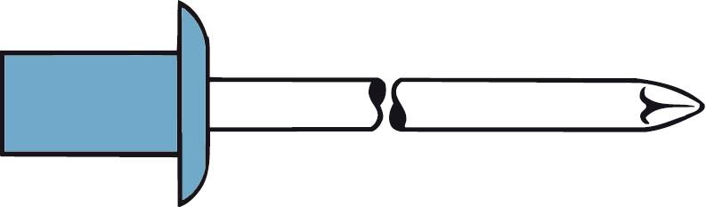 Technical diagram of a blind rivet, showing its sleeve, mandrel, and shaft, illustrating structure and function.