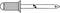 Side view of a cone core dowel with an angled bolt, with a cylindrical head on the left and a pointed tip on the right.