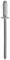 A silver metal blind rivet with a smooth round head and an elongated shaft.