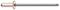 A copper blind rivet with a long shaft, suitable for fastening in materials that are accessible from one side.