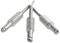 Three silver metal pens with a ribbed texture are lying on a white surface. They are uniform and have cylindrical shapes.