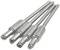Four silver metal threaded rods lying diagonally adjacent to each other.