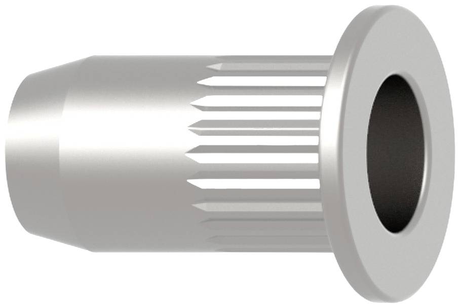 A silver ribbed metal insert with a cylindrical shape and a black inner cavity, shown from a side perspective.