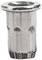 A silver metal part with vertical grooves and a broad rim at the top.