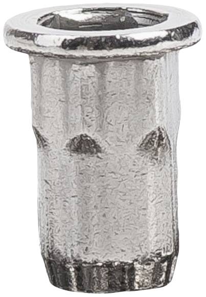 A silver, cylindrical metal object with a ribbed structure and a slightly raised edge at the upper end.