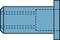 Technical drawing of a cylinder with longitudinal cross-section, in a blue tone, showing detailed internal structure and cutting lines.