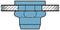 Cross-section of a pipe connection with a seal. Blue connection shows the inner structure, grey area represents the pipe.