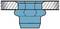 Cross-section of a pipe connection with a seal. Upper and lower parts shown in blue, with grey sealing material in between.