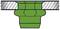 Cross-section of a pipe connection with a seal. The upper section shows the pipe, with the central green section representing the seal.