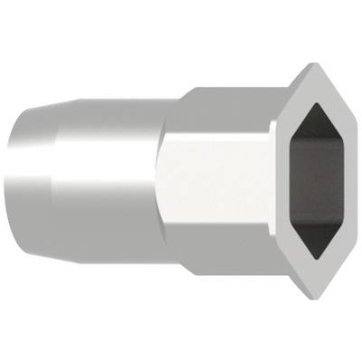Metallic hexagonal pipe section with a square opening, showing a reflective surface.