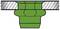 Cross-section of a green pipe fitting connecting two grey pipes.