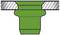 'Cross-section of a green pipe connection with a metallic external thread and seal, showing a stable connection.'