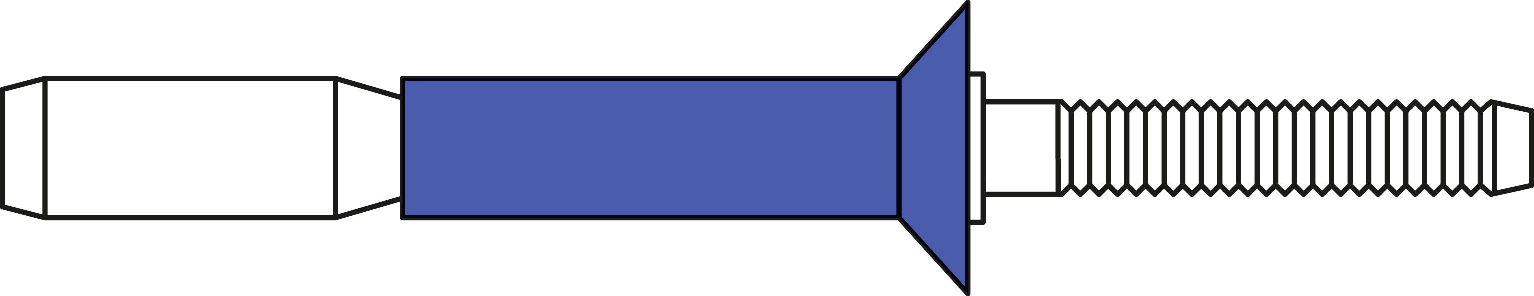 Blue-white blind rivet for metal connections, consisting of a mandrel and sleeve, suitable for secure, permanent fastenings.