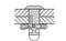 Technical drawing of a dowel mechanism securing two layers. The splayed wings provide stability.