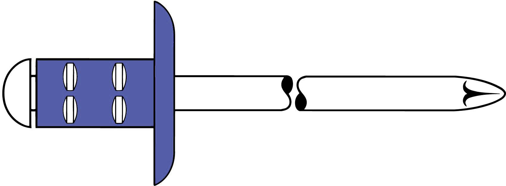 Technical drawing of an expanding wall plug being installed in a hole. On the left, the plug shaft, on the right, the expanded arms.