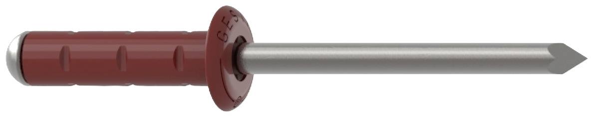 Red wall plug with metal tip, suitable for strong anchoring in solid materials such as concrete.