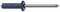 A blue metal rivet with a round head and a long, pointed shaft.