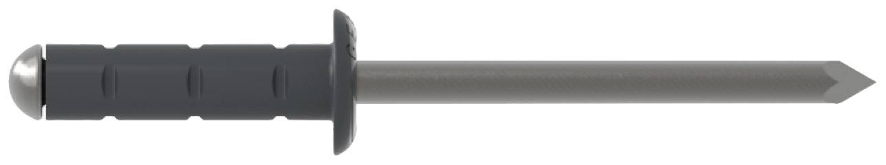 A black plastic wall plug with a sharp metal pin. The plug is grooved and suitable for fixings.