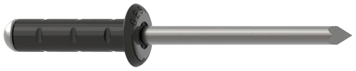 A plastic wall plug with a protruding metal point, shown from the side.