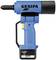 Battery-powered blind riveting gun in blue with an ergonomic grip, black head section and interchangeable battery. 'GESIPA' brand logo visible.